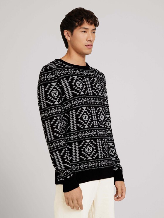 Strickpullover aus nachhaltiger Baumwolle - Männer - black base off white design Strickpullover aus nachhaltiger Baumwolle - Männer - black base off white design - 1 - TOM TAILOR Denim