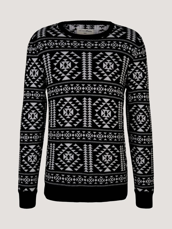 Strickpullover aus nachhaltiger Baumwolle - Männer - black base off white design Strickpullover aus nachhaltiger Baumwolle - Männer - black base off white design - 7 - TOM TAILOR Denim