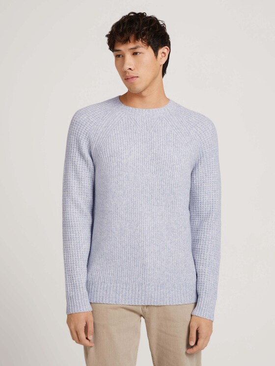Gerippter Strickpullover - Männer - Light Stone Grey Melange Gerippter Strickpullover - Männer - Light Stone Grey Melange - 1 - TOM TAILOR Denim