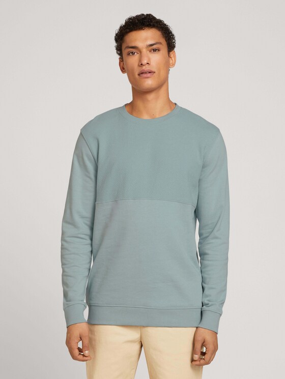 textured sweatshirt - Men - white moss textured sweatshirt - Men - white moss - 1 - TOM TAILOR Denim