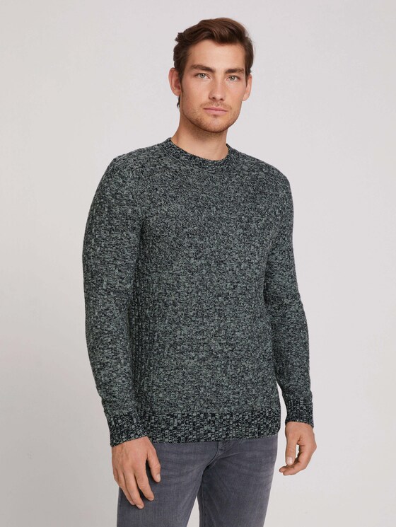 Strickpullover in Melange-Optik - Männer - ice blue off white structure Strickpullover in Melange-Optik - Männer - ice blue off white structure - 1 - TOM TAILOR