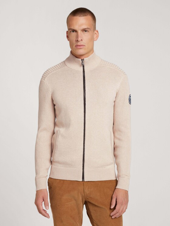 Cardigan with ribbed sleeves - Men - soft beige melange Cardigan with ribbed sleeves - Men - soft beige melange - 1 - TOM TAILOR
