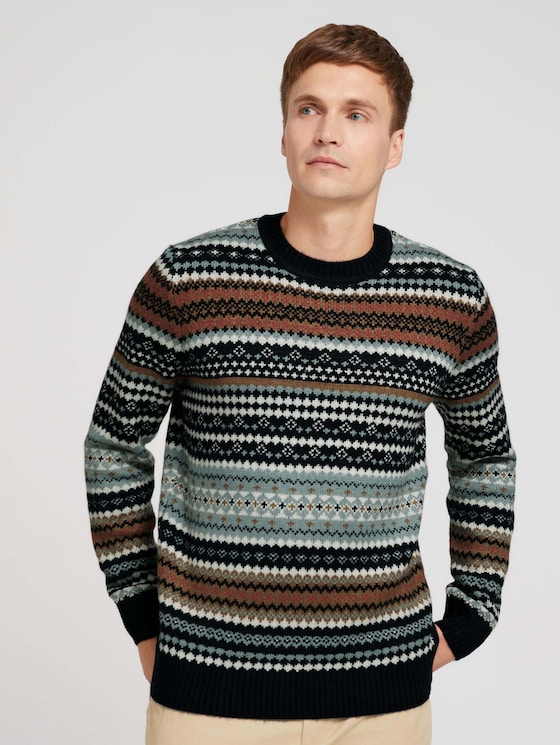 gemusterter Pullover - Männer - ice blue off white navy design gemusterter Pullover - Männer - ice blue off white navy design - 1 - TOM TAILOR