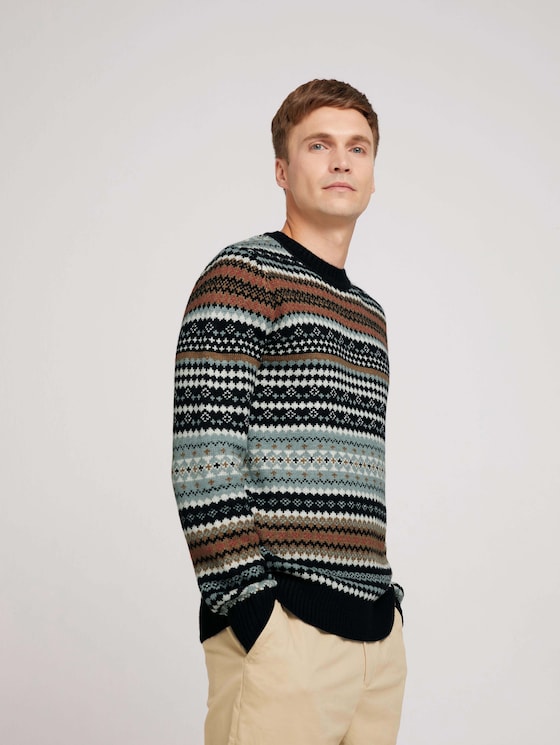gemusterter Pullover - Männer - ice blue off white navy design gemusterter Pullover - Männer - ice blue off white navy design - 5 - TOM TAILOR