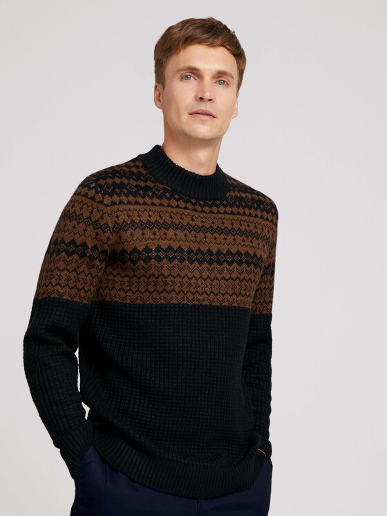 gemusterter Pullover - Männer - navy with placed cognac design gemusterter Pullover - Männer - navy with placed cognac design - 1 - TOM TAILOR
