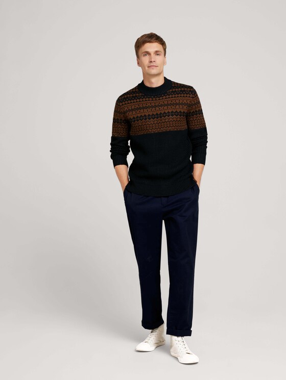 gemusterter Pullover - Männer - navy with placed cognac design gemusterter Pullover - Männer - navy with placed cognac design - 3 - TOM TAILOR