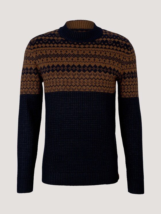 gemusterter Pullover - Männer - navy with placed cognac design gemusterter Pullover - Männer - navy with placed cognac design - 7 - TOM TAILOR
