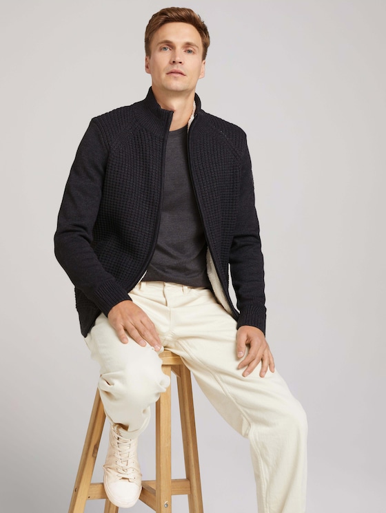 Cardigan with a stand-up collar and zip - Men - Black Grey Melange Cardigan with a stand-up collar and zip - Men - Black Grey Melange - 5 - TOM TAILOR