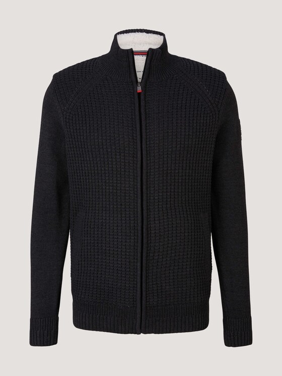 Cardigan with a stand-up collar and zip - Men - Black Grey Melange Cardigan with a stand-up collar and zip - Men - Black Grey Melange - 7 - TOM TAILOR