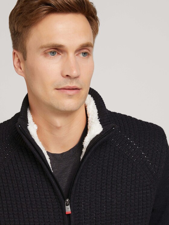Cardigan with a stand-up collar and zip - Men - Black Grey Melange Cardigan with a stand-up collar and zip - Men - Black Grey Melange - 9 - TOM TAILOR