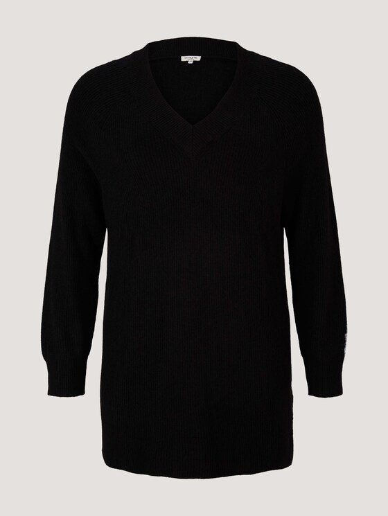 Plus - Geripptes Kleid mit V-Ausschnitt - Frauen - deep black Plus - Geripptes Kleid mit V-Ausschnitt - Frauen - deep black - 7 - My True Me