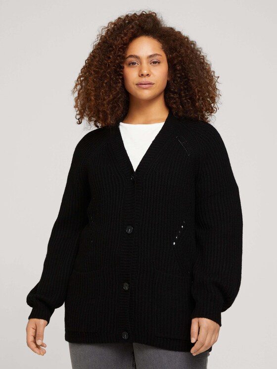 Plus - Gerippter Cardigan aus nachhaltiger Baumwolle - Frauen - deep black Plus - Gerippter Cardigan aus nachhaltiger Baumwolle - Frauen - deep black - 1 - My True Me