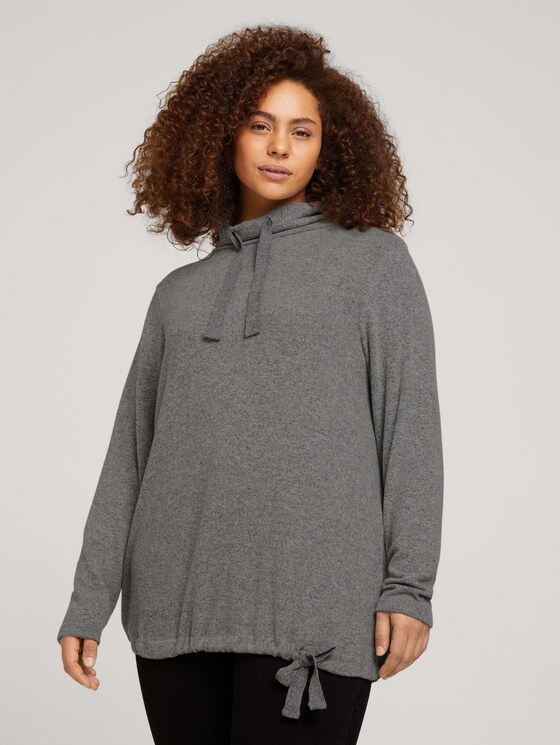 Curvy - long-sleeved shirt with a turtleneck and drawstring - Women - asphalt grey melange Curvy - long-sleeved shirt with a turtleneck and drawstring - Women - asphalt grey melange - 1 - My True Me