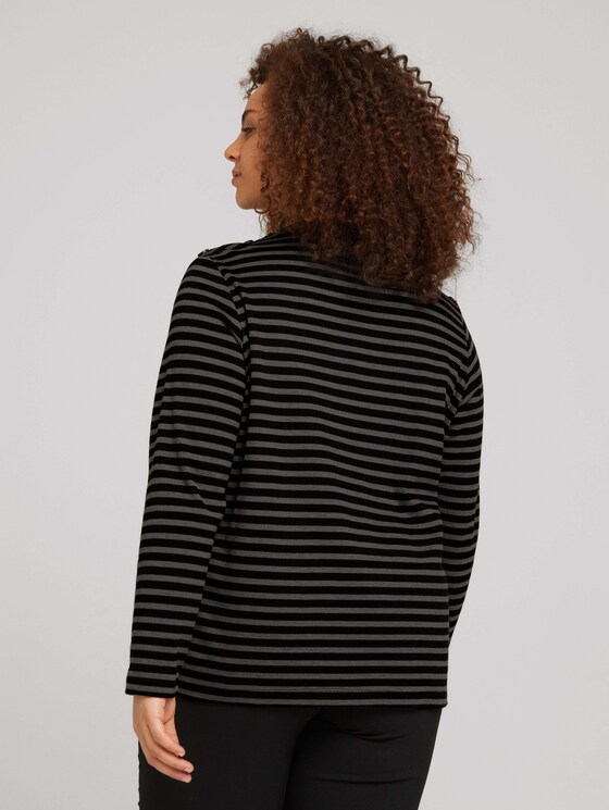 Plus - Langarmshirt mit kurzem Stehkragen - Frauen - black grey melange stripe Plus - Langarmshirt mit kurzem Stehkragen - Frauen - black grey melange stripe - 2 - My True Me