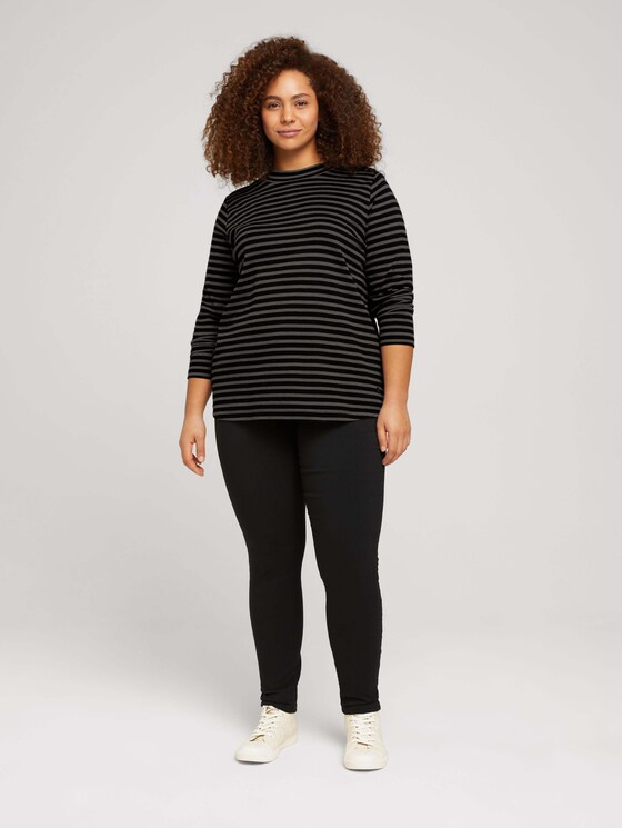 Plus - Langarmshirt mit kurzem Stehkragen - Frauen - black grey melange stripe Plus - Langarmshirt mit kurzem Stehkragen - Frauen - black grey melange stripe - 3 - My True Me