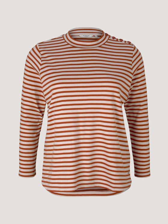Plus - Langarmshirt mit kurzem Stehkragen - Frauen - cold beige rust stripe Plus - Langarmshirt mit kurzem Stehkragen - Frauen - cold beige rust stripe - 7 - My True Me