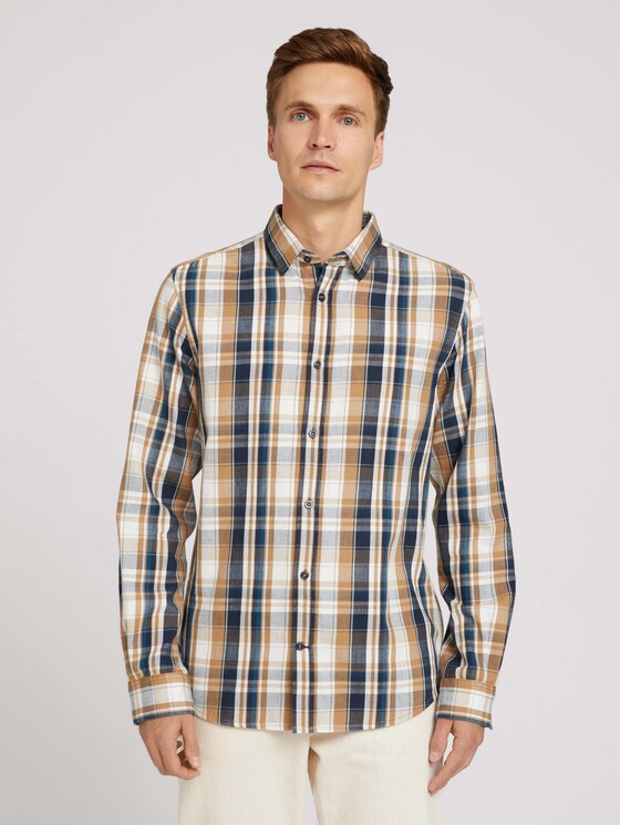 checkered shirt - Men - cognac navy check checkered shirt - Men - cognac navy check - 1 - TOM TAILOR
