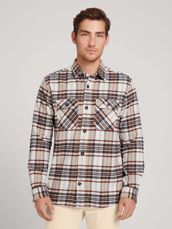 Kariertes Hemd mit Brusttaschen - Männer - off white cognac big check Kariertes Hemd mit Brusttaschen - Männer - off white cognac big check - 1 - TOM TAILOR