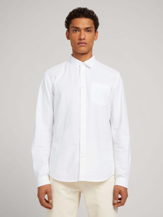 Unifarbenes Hemd aus Baumwolle - Männer - White Unifarbenes Hemd aus Baumwolle - Männer - White - 1 - TOM TAILOR Denim