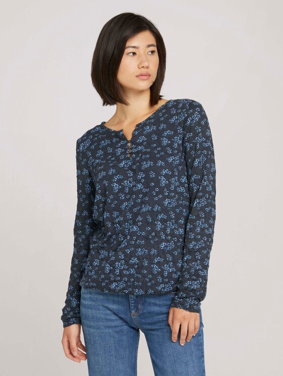 Henleyshirt in Knitteroptik - Frauen - navy flower design Henleyshirt in Knitteroptik - Frauen - navy flower design - 1 - TOM TAILOR