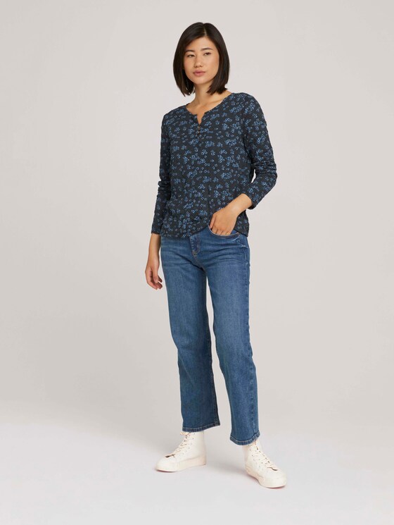 Henleyshirt in Knitteroptik - Frauen - navy flower design Henleyshirt in Knitteroptik - Frauen - navy flower design - 3 - TOM TAILOR