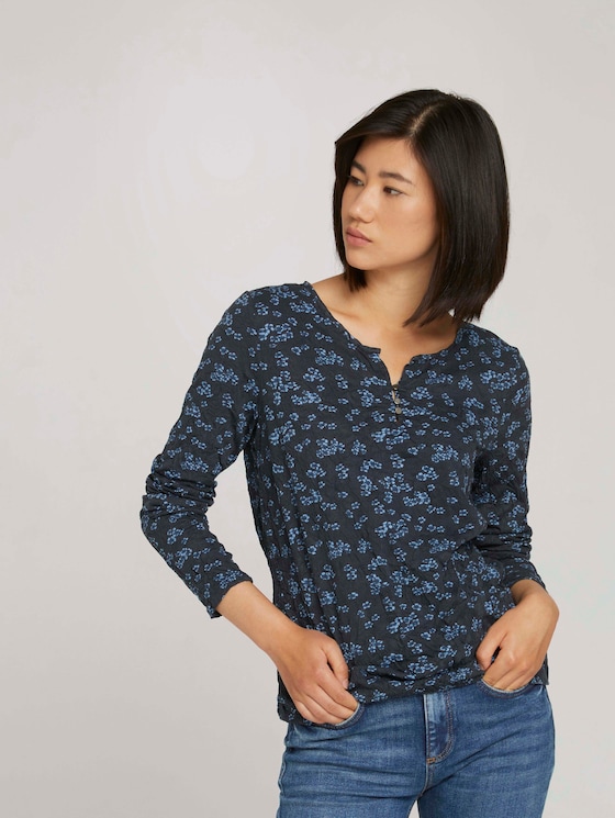 Henleyshirt in Knitteroptik - Frauen - navy flower design Henleyshirt in Knitteroptik - Frauen - navy flower design - 5 - TOM TAILOR