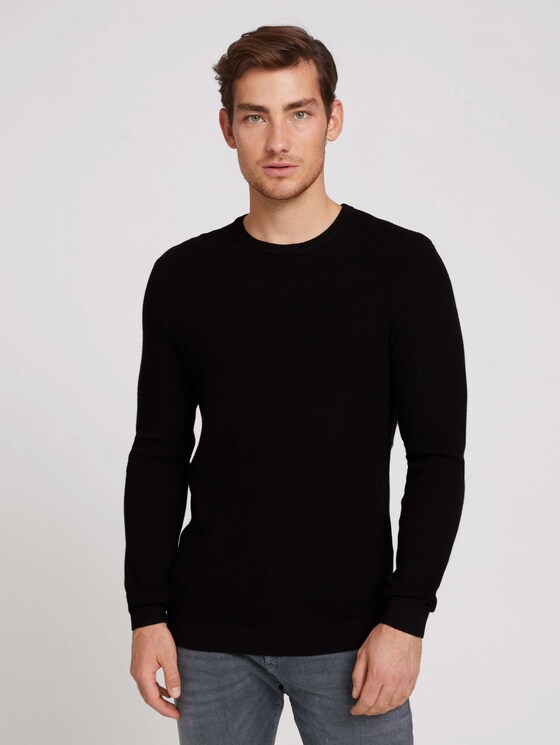 Strukturierter Pullover mit LENZING™ ECOVERO™ - Männer - Black Strukturierter Pullover mit LENZING™ ECOVERO™ - Männer - Black - 1 - TOM TAILOR