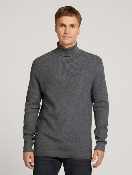 Strukturierter Rollkragenpullover mit LENZING™ ECOVERO™ - Männer - Stormy Gray Melange Strukturierter Rollkragenpullover mit LENZING™ ECOVERO™ - Männer - Stormy Gray Melange - 1 - TOM TAILOR