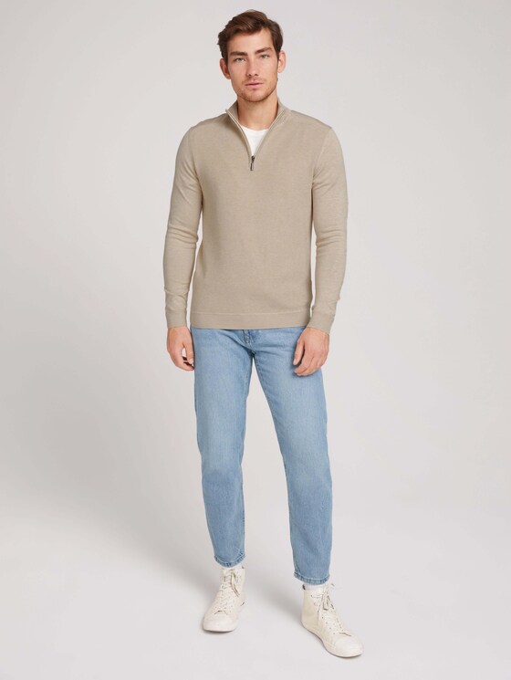 Strukturierter Troyer Pullover mit LENZING™ ECOVERO™ - Männer - soft beige melange Strukturierter Troyer Pullover mit LENZING™ ECOVERO™ - Männer - soft beige melange - 3 - TOM TAILOR