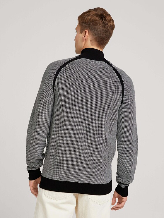 Gemusterte Strickjacke mit Stehkragen - Männer - black white birdseye jacquard Gemusterte Strickjacke mit Stehkragen - Männer - black white birdseye jacquard - 2 - TOM TAILOR