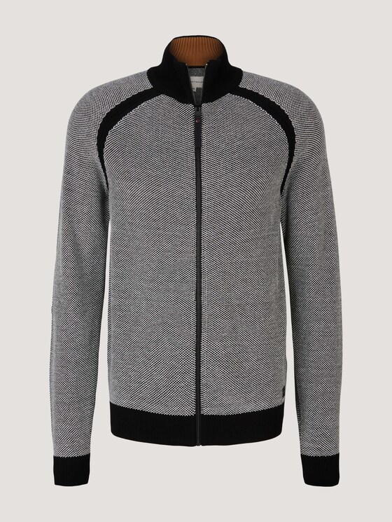 Gemusterte Strickjacke mit Stehkragen - Männer - black white birdseye jacquard Gemusterte Strickjacke mit Stehkragen - Männer - black white birdseye jacquard - 7 - TOM TAILOR