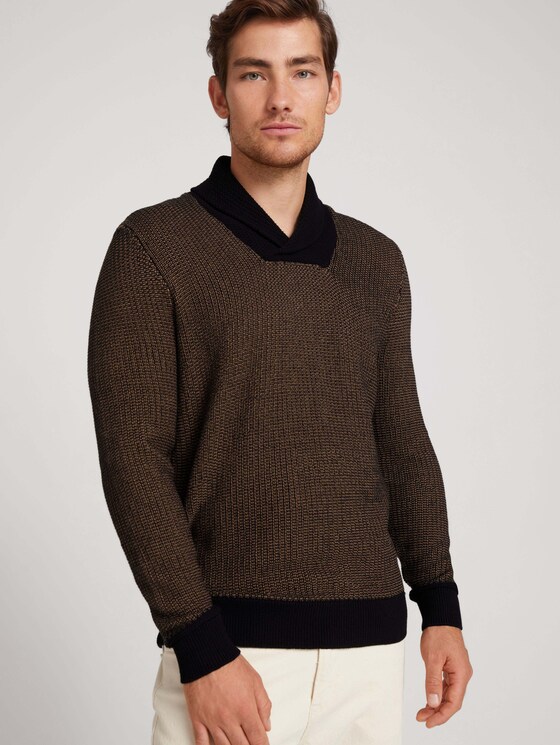 Pullover mit Schalkragen mit Bio-Baumwolle - Männer - black cognac knit structure Pullover mit Schalkragen mit Bio-Baumwolle - Männer - black cognac knit structure - 5 - TOM TAILOR