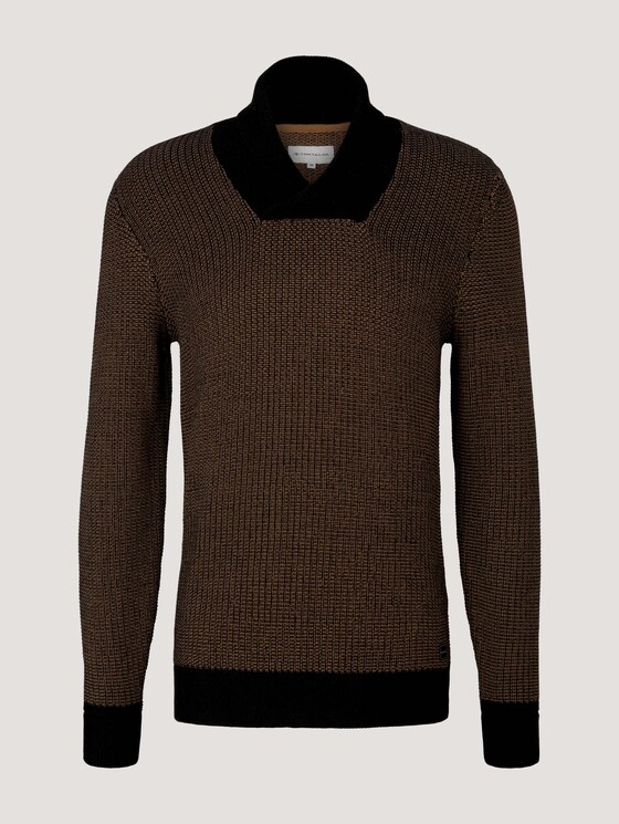 Pullover mit Schalkragen mit Bio-Baumwolle - Männer - black cognac knit structure Pullover mit Schalkragen mit Bio-Baumwolle - Männer - black cognac knit structure - 7 - TOM TAILOR