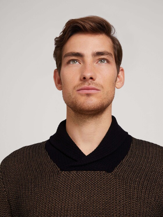 Pullover mit Schalkragen mit Bio-Baumwolle - Männer - black cognac knit structure Pullover mit Schalkragen mit Bio-Baumwolle - Männer - black cognac knit structure - 9 - TOM TAILOR