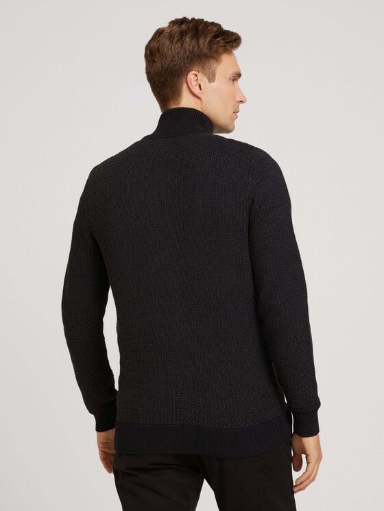 Strickjacke mit Stehkragen - Männer - black anthra knit structure Strickjacke mit Stehkragen - Männer - black anthra knit structure - 2 - TOM TAILOR