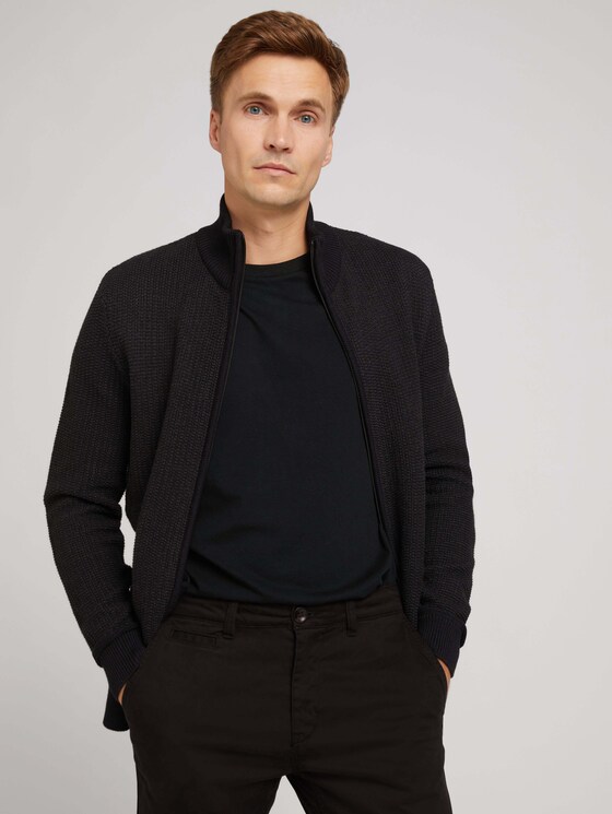 Strickjacke mit Stehkragen - Männer - black anthra knit structure Strickjacke mit Stehkragen - Männer - black anthra knit structure - 5 - TOM TAILOR