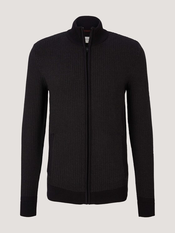Strickjacke mit Stehkragen - Männer - black anthra knit structure Strickjacke mit Stehkragen - Männer - black anthra knit structure - 7 - TOM TAILOR