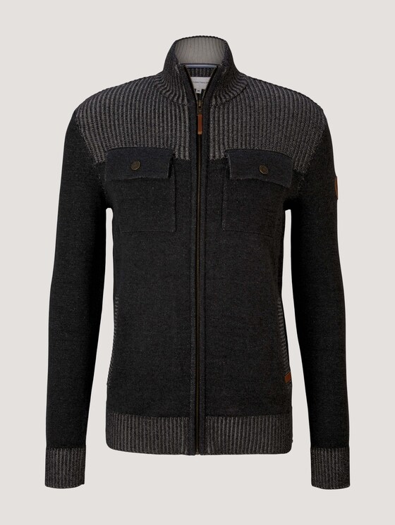 Melierte Strickjacke mit Brusttaschen - Männer - Black Grey Melange Melierte Strickjacke mit Brusttaschen - Männer - Black Grey Melange - 7 - TOM TAILOR