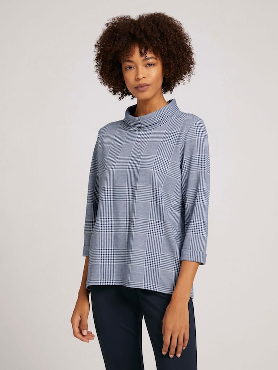 Geruit sweatshirt met col - Vrouwen - blue offwhite check Geruit sweatshirt met col - Vrouwen - blue offwhite check - 1 - TOM TAILOR