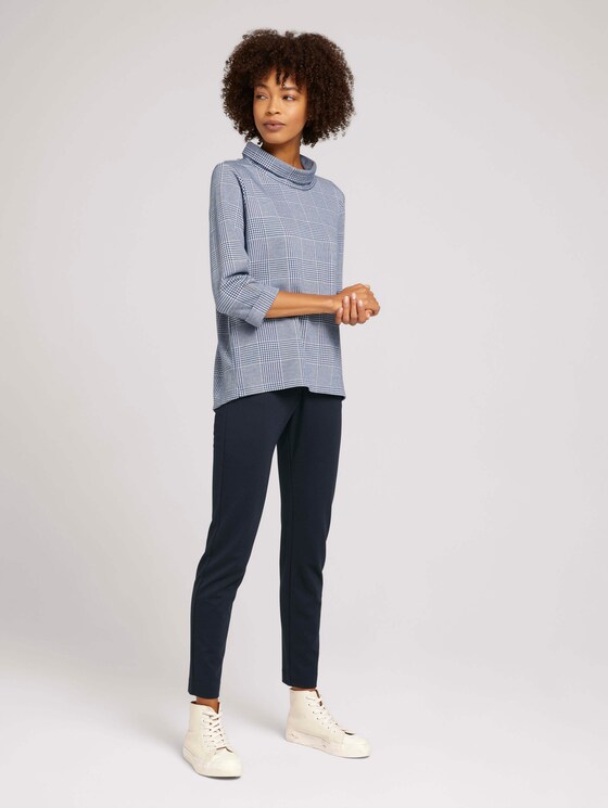 Geruit sweatshirt met col - Vrouwen - blue offwhite check Geruit sweatshirt met col - Vrouwen - blue offwhite check - 3 - TOM TAILOR