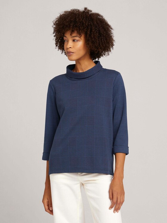 Kariertes Sweatshirt mit Rollkragen - Frauen - navy blue check Kariertes Sweatshirt mit Rollkragen - Frauen - navy blue check - 1 - TOM TAILOR