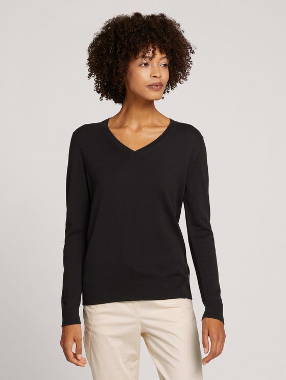 Basic Pullover mit V-Ausschnitt - Frauen - deep black Basic Pullover mit V-Ausschnitt - Frauen - deep black - 1 - TOM TAILOR