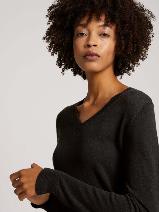 Basic Pullover mit V-Ausschnitt - Frauen - deep black Basic Pullover mit V-Ausschnitt - Frauen - deep black - 9 - TOM TAILOR