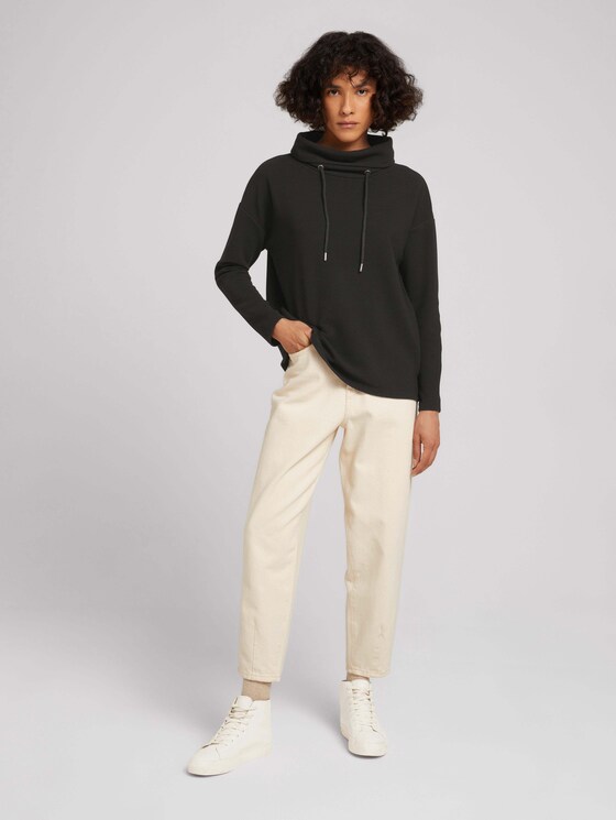 Gestructureerd sweatshirt met col - Vrouwen - deep black Gestructureerd sweatshirt met col - Vrouwen - deep black - 3 - TOM TAILOR
