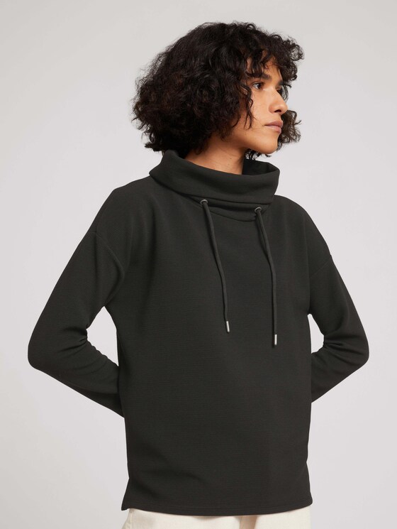 Gestructureerd sweatshirt met col - Vrouwen - deep black - 5 - TOM TAILOR