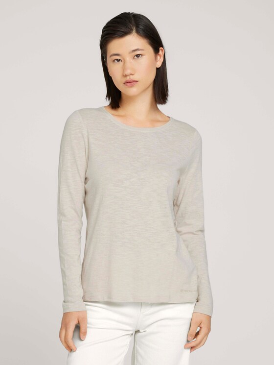 Basic Langarmshirt mit Bio-Baumwolle - Frauen - cold beige Basic Langarmshirt mit Bio-Baumwolle - Frauen - cold beige - 1 - TOM TAILOR
