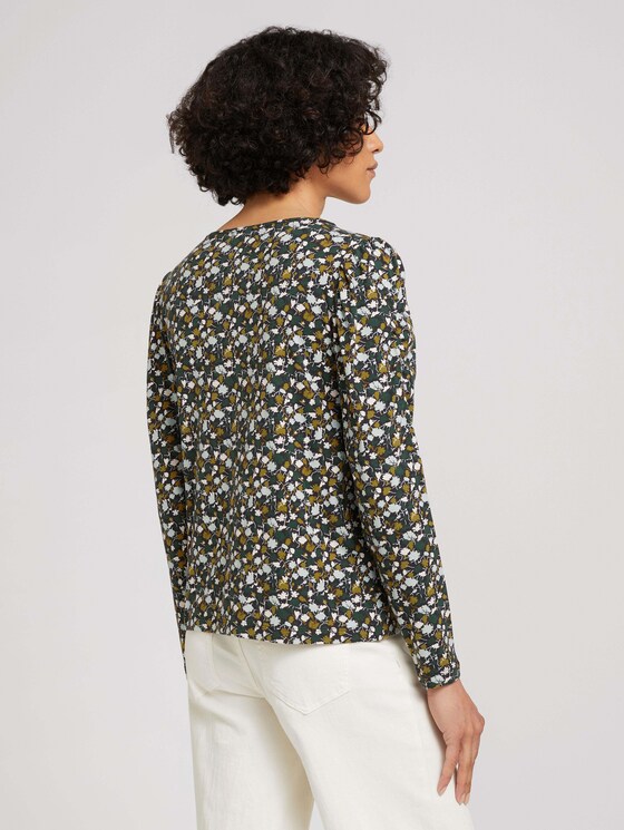 Gemustertes Langarmshirt mit Raffungen - Frauen - green small floral design Gemustertes Langarmshirt mit Raffungen - Frauen - green small floral design - 2 - TOM TAILOR
