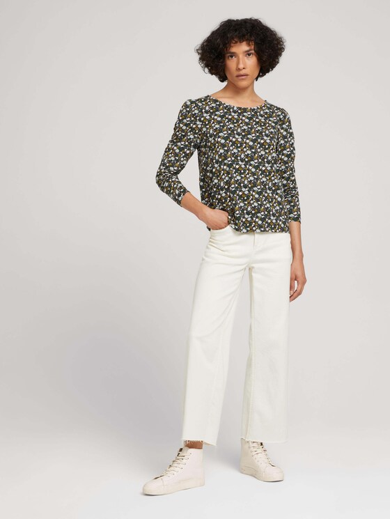 Gemustertes Langarmshirt mit Raffungen - Frauen - green small floral design Gemustertes Langarmshirt mit Raffungen - Frauen - green small floral design - 3 - TOM TAILOR