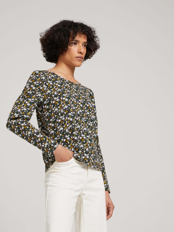 Gemustertes Langarmshirt mit Raffungen - Frauen - green small floral design Gemustertes Langarmshirt mit Raffungen - Frauen - green small floral design - 5 - TOM TAILOR