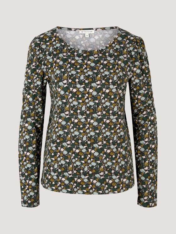 Gemustertes Langarmshirt mit Raffungen - Frauen - green small floral design Gemustertes Langarmshirt mit Raffungen - Frauen - green small floral design - 7 - TOM TAILOR